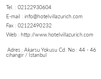 Hotel Villa Zurich iletiim bilgileri